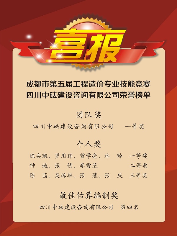 再傳捷報！戮力同心，我司斬獲成都市第五屆工程造價專業(yè)技能競賽多項榮譽